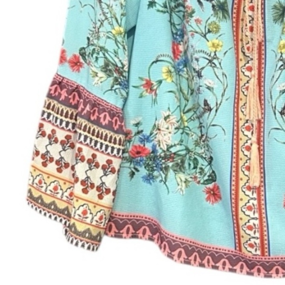 Umgee Floral Off the Shoulder Boho Blouse Bell Sleeves Women’s Size Medium - Picture 6 of 8